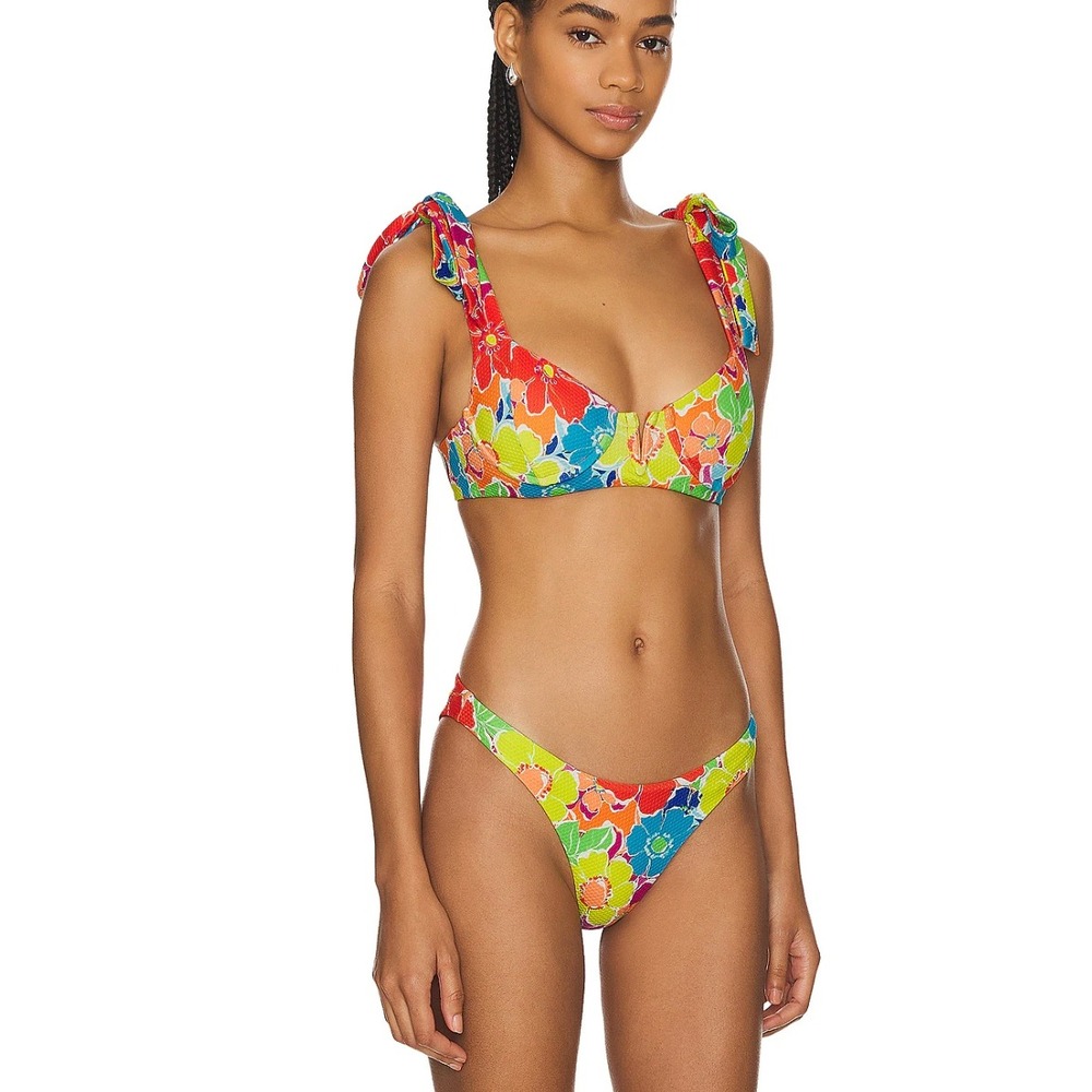 Beach Riot Blair & Kaylin Bikini Set In Neon Blooms Waffle Multi sz XS